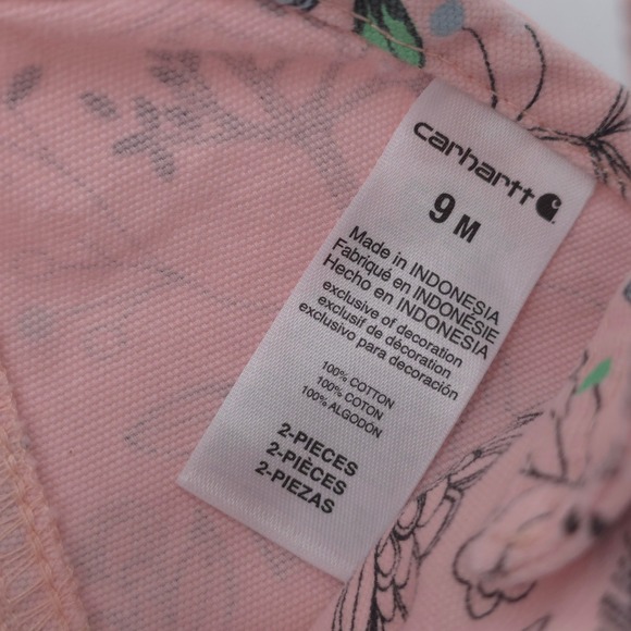 Carhartt Canvas Shortalls Kids Pink Floral Woodland Animal Print 9M - Picture 3 of 5